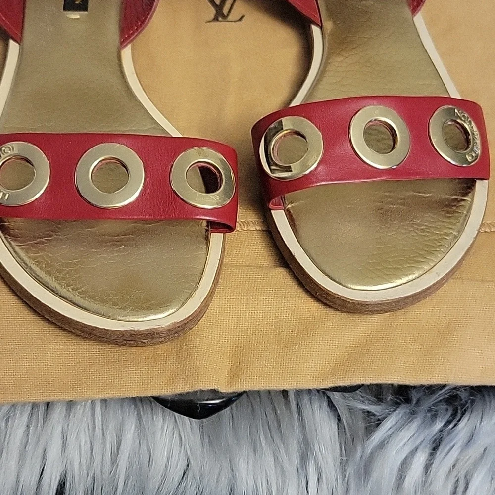 Louis Vuitton Red and Tan Leather Sandals - Picture 7 of 15
